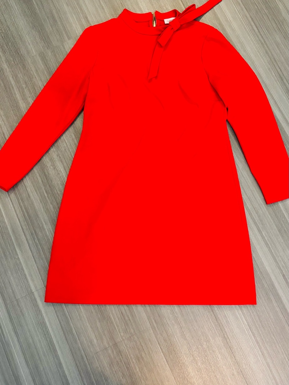 Calvin Klein Red Long-Sleeve Tie-Neck Dress